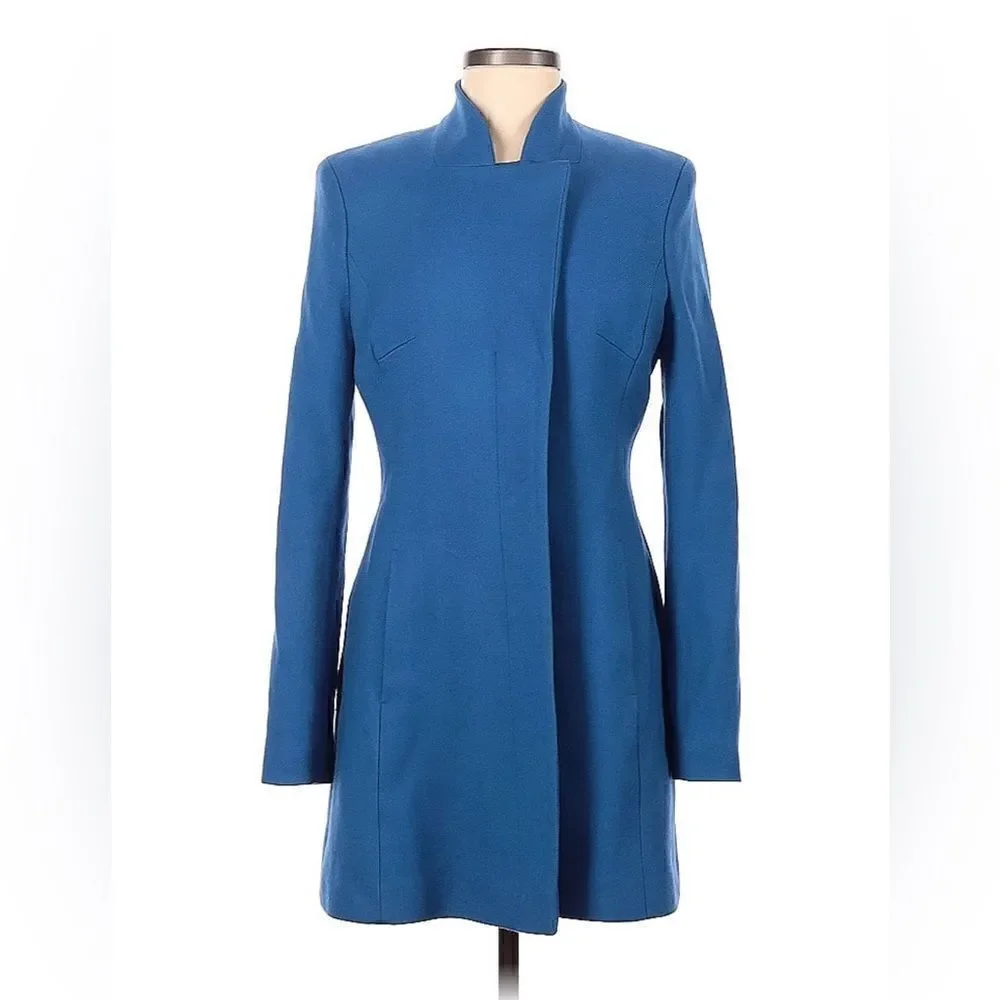 Reiss Wool Blend Pea Coat Royal Blue Size Small
